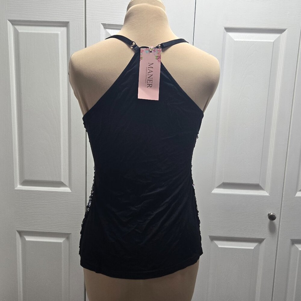 NWT Maner Silver Black Sequin Tank Top Small - Picture 2 of 4